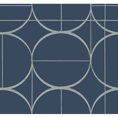 York Sun Circles Blue & Silver Wallpaper MD7204