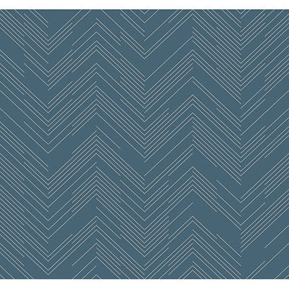 York Polished Chevron Blue & Silver Wallpaper MD7224