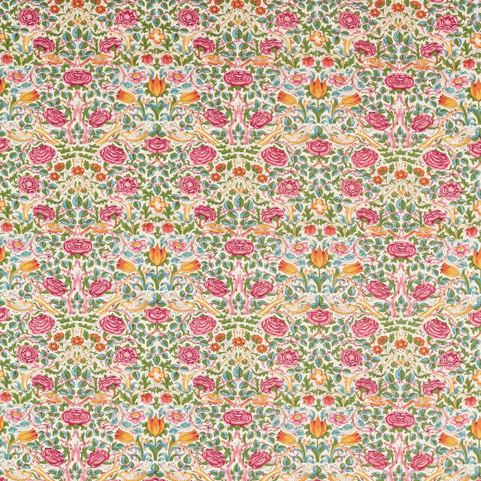 Morris & Co Rose Boughs Green/Rose Fabric Sample MEWF227023