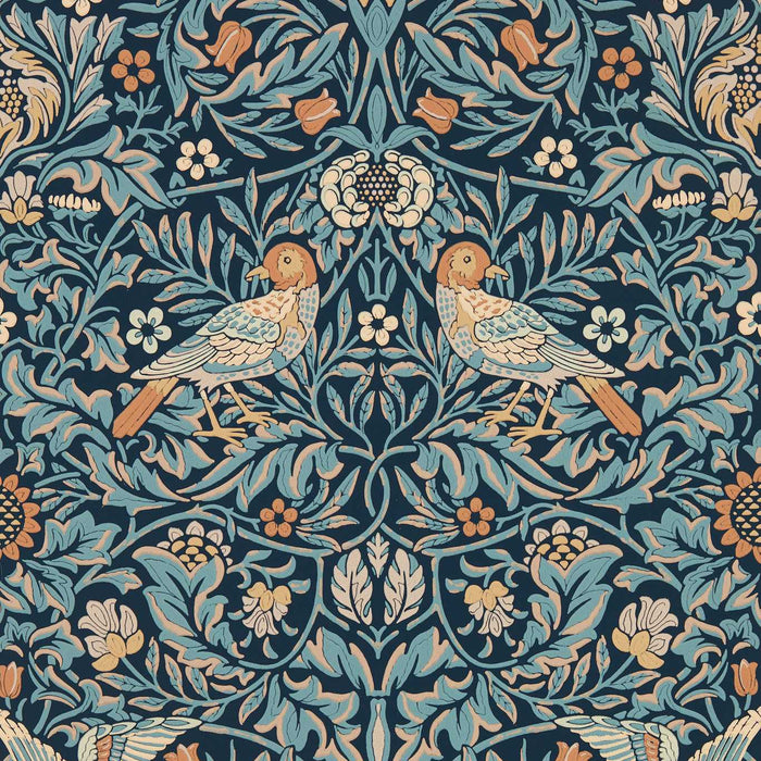 Morris & Co Bird Webbs Blue Wallpaper MEWW217193