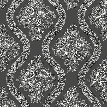 Magnolia Home Coverlet Floral White & Black Wallpaper MH1596