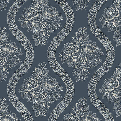 Magnolia Home Coverlet Floral Grey & Blue Wallpaper MH1603