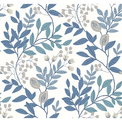 York Eden Retreat White & Blue Wallpaper MN1842