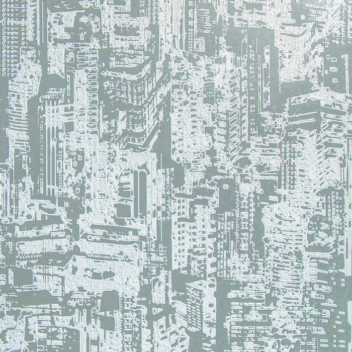 Maya Romanoff Serigraph CityScape Embellished Blue Wallpaper Sample MR-SPC-1506