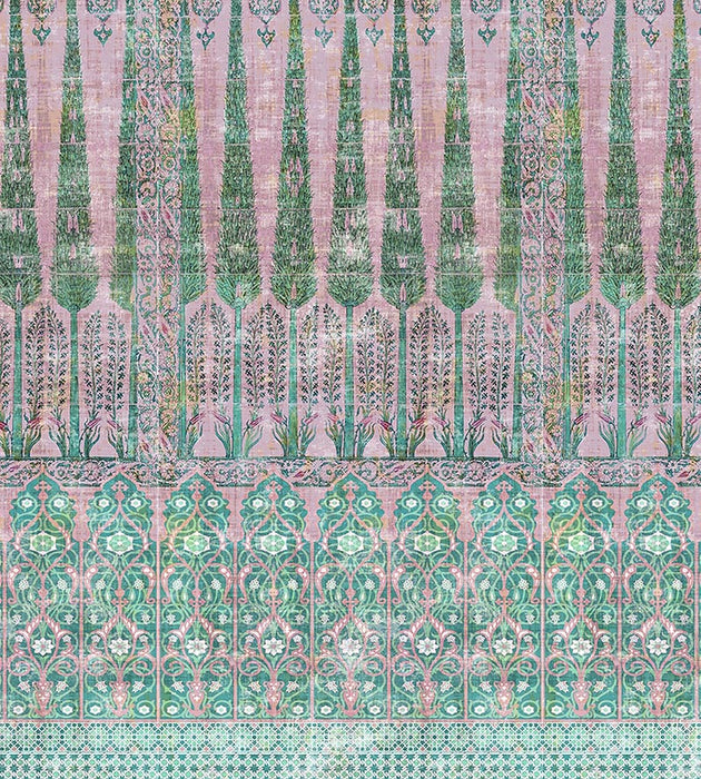 Nicolette Mayer Topkapi Garden Cotton Green Pink Fabric N4 1019TO1C