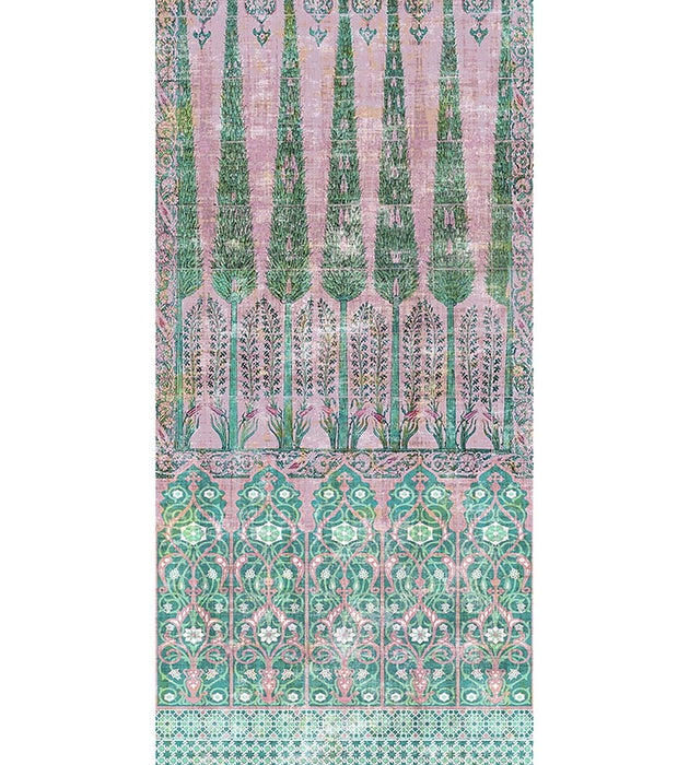 Nicolette Mayer Topkapi Garden Cotton Green Pink Fabric N4 1019TO1C