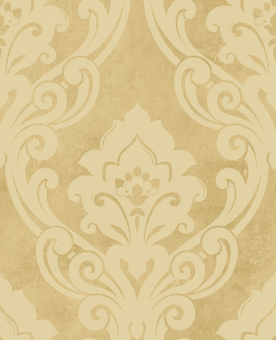 Seabrook Designs Vogue Damask Metallic Gold And Buttercup Wallpaper Sample NE50100