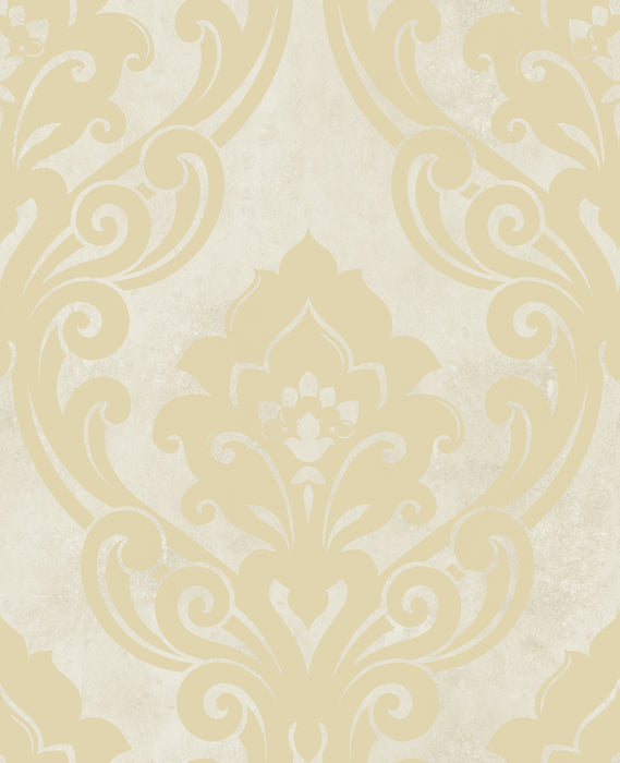 Seabrook Designs Vogue Damask Metallic Gold And Off-white Wallpaper Sample NE50105