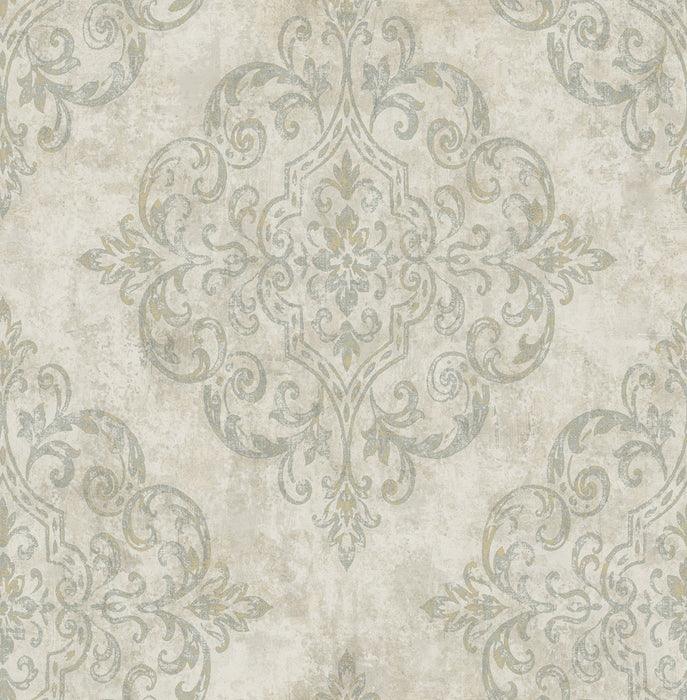 Seabrook Designs Atelier Gray, Metallic Gold, And Taupe Wallpaper Sample NE50304