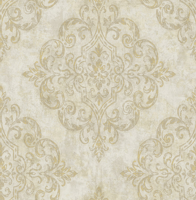 Seabrook Designs Atelier Tan, Gold, And Off-white Wallpaper Sample NE50305