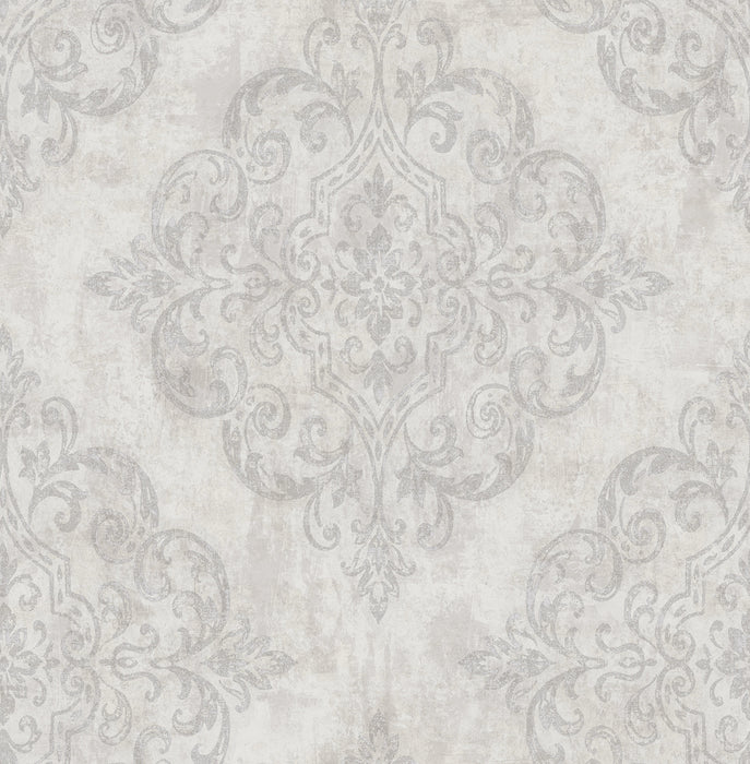 Seabrook Designs Atelier Gray, Metallic Gold, And Off-white Wallpaper Sample NE50308