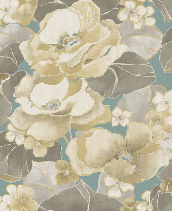 Seabrook Designs Adorn Metallic Gold, Teal, And Greige Wallpaper NE50502