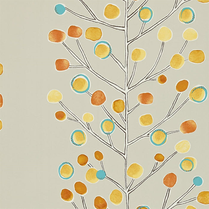 Scion Berry Tree Orange/Lemon/Powder Blue 110203 Wallpaper Sample NMEL110203