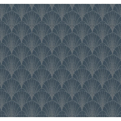 York Scalloped Pearls Navy & Silver Metallic Wallpaper NV5553