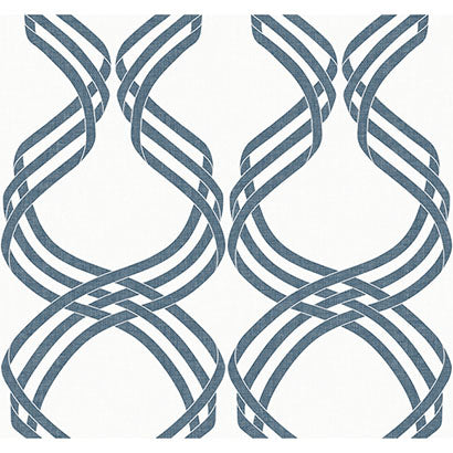 York Dante Ribbon White & Navy Wallpaper NV5566