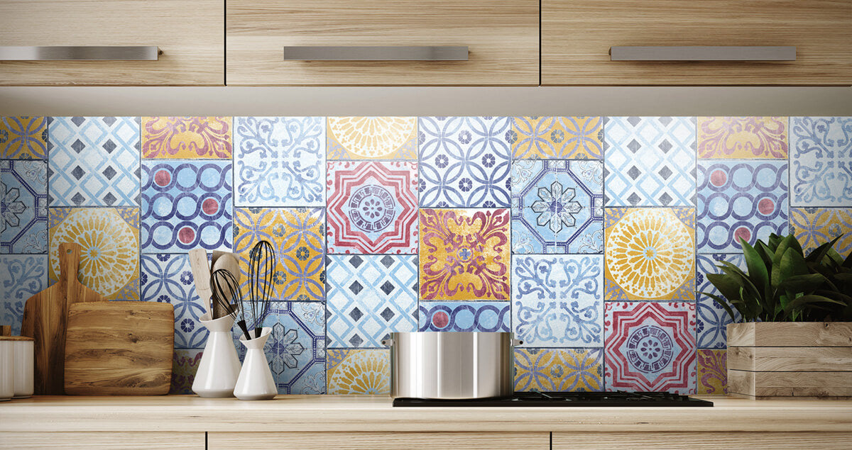 NextWall Colorful Moroccan Tile Multicolored Wallpaper Sample NW30001