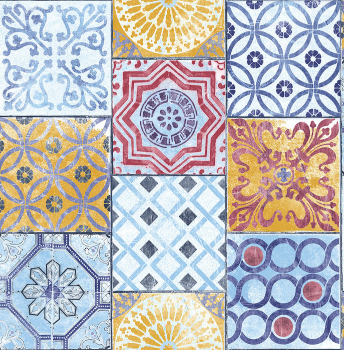 NextWall Colorful Moroccan Tile Multicolored Wallpaper Sample NW30001