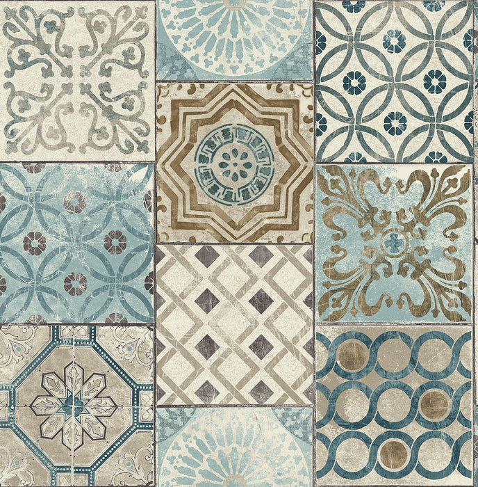 NextWall Morocaan Tile Blue & Copper Wallpaper Sample NW30002