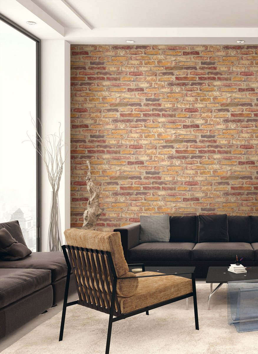 NextWall Faux Rustic Red Brick Rustic Red Wallpaper NW30201