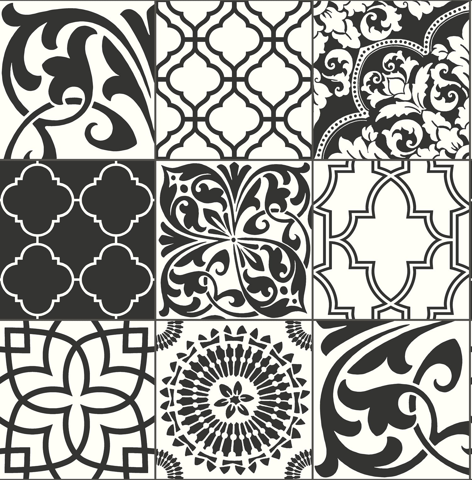 NextWall Black And White Graphic Tile Black & White Wallpaper NW30300