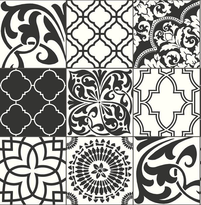 NextWall Black And White Graphic Tile Black & White Wallpaper Sample NW30300