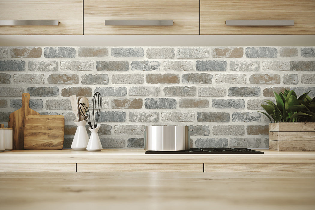 NextWall Washed Brick Soft Gray & Rust Wallpaper NW30500