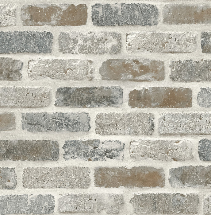 NextWall Washed Brick Soft Gray & Rust Wallpaper Sample NW30500