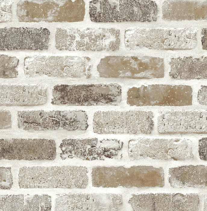 NextWall Washed Brick Tanned Leather & Pewter Wallpaper Sample NW30506