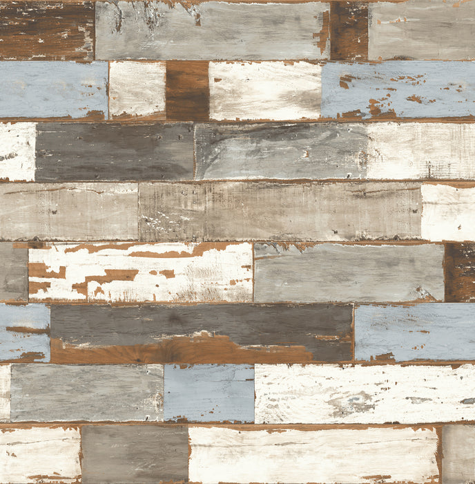 NextWall Colorful Shiplap Blue & Neutral Wallpaper NW30700