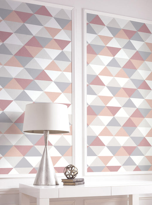 NextWall Mod Triangles Pink & Metallic Silver Wallpaper Sample NW31100