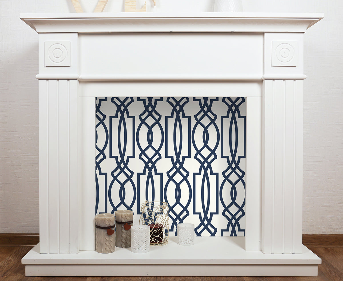 NextWall Navy Deco Lattice Navy & White Wallpaper NW31502