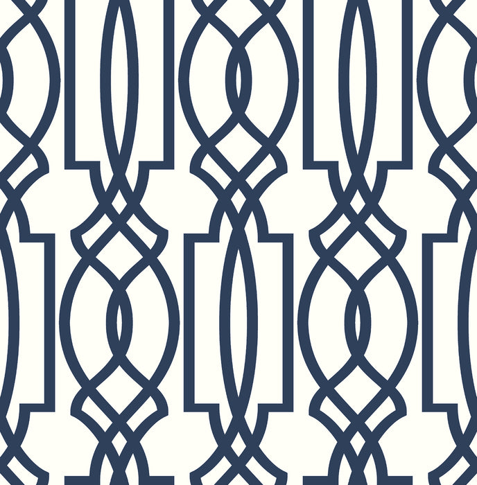 NextWall Navy Deco Lattice Navy & White Wallpaper NW31502