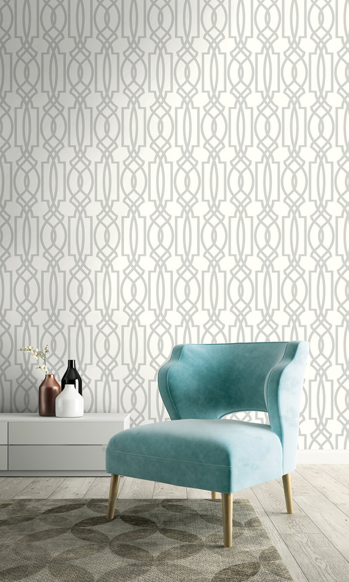 NextWall Soft Gray Deco Lattice Soft Gray & White Wallpaper NW31508