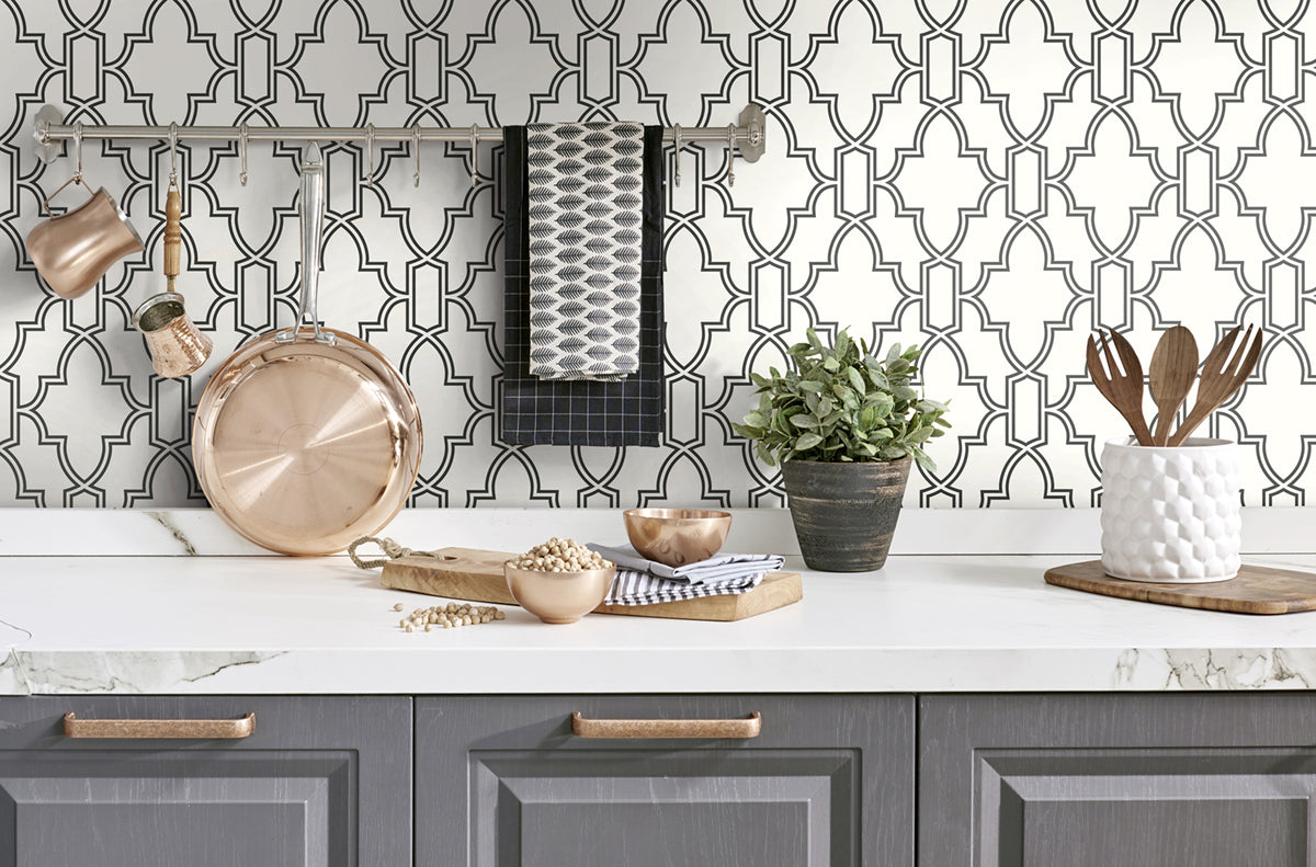 NextWall Black And White Tile Trellis Black & White Wallpaper NW31600