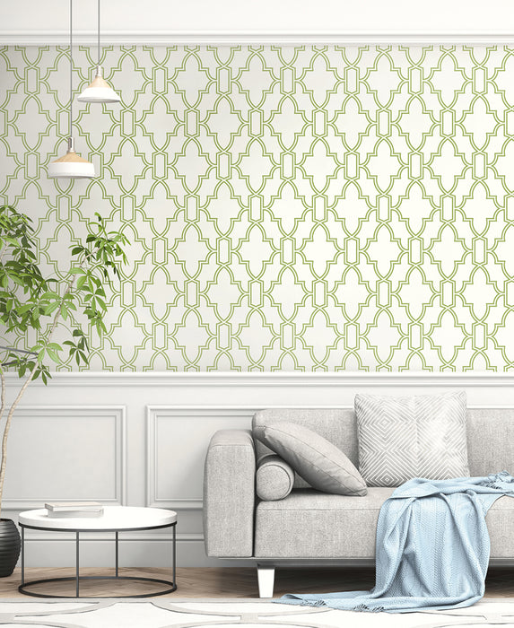 NextWall Green And White Tile Trellis Green & White Wallpaper Sample NW31604