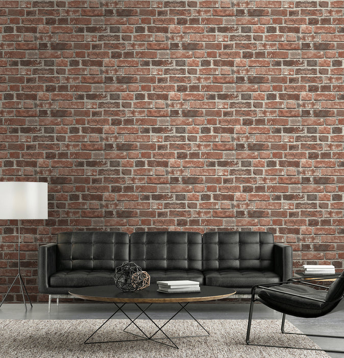 NextWall Distressed Red Brick Red & Charcoal Wallpaper Sample NW31700