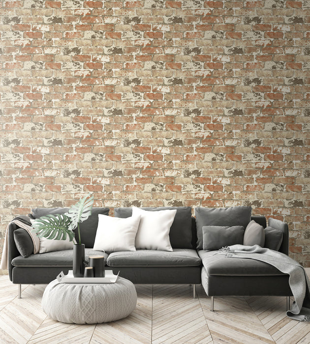 NextWall Weathered Red Brick Red Brick & Charcoal Wallpaper Sample NW32301