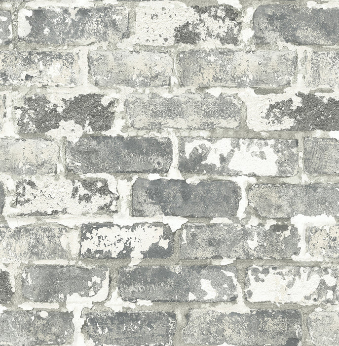 NextWall Weathered Gray Brick Gray & Ivory Wallpaper Sample NW32308