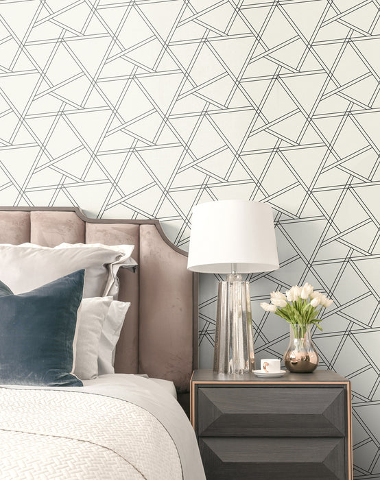 NextWall Railroad Geometric Pearl Shimmer & Ebony Wallpaper NW32400