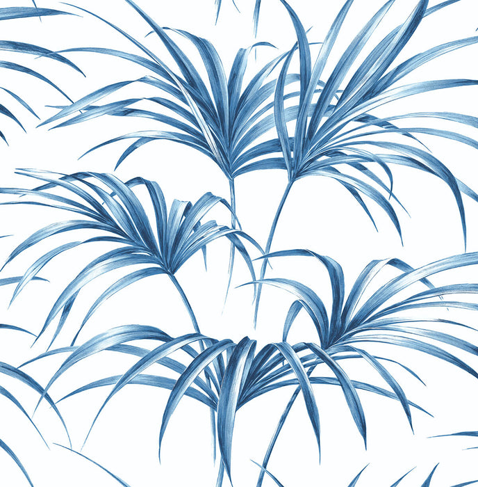 NextWall Tropical Palm Leaf Coastal Blue Wallpaper NW32502