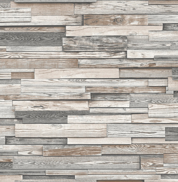 NextWall Reclaimed Wood Plank Light Gray & Brown Wallpaper Sample NW32600