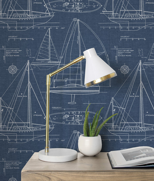 NextWall Yacht Club Navy Blue Wallpaper Sample NW32902