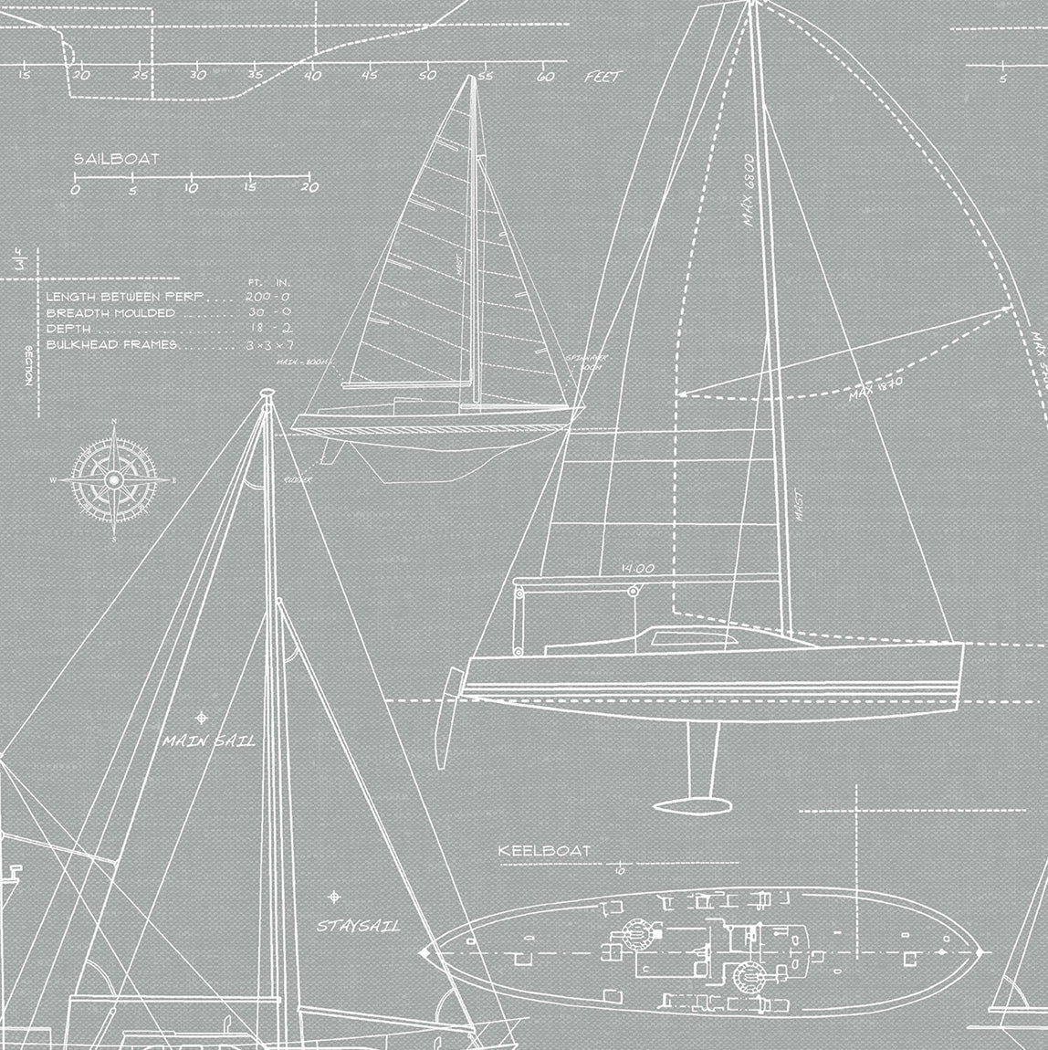 NextWall Yacht Club Gray Wallpaper NW32908