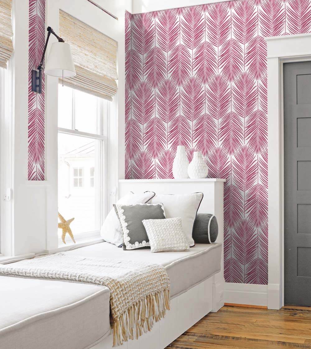 NextWall Paradise Palm Cerise Pink Wallpaper Sample NW33001