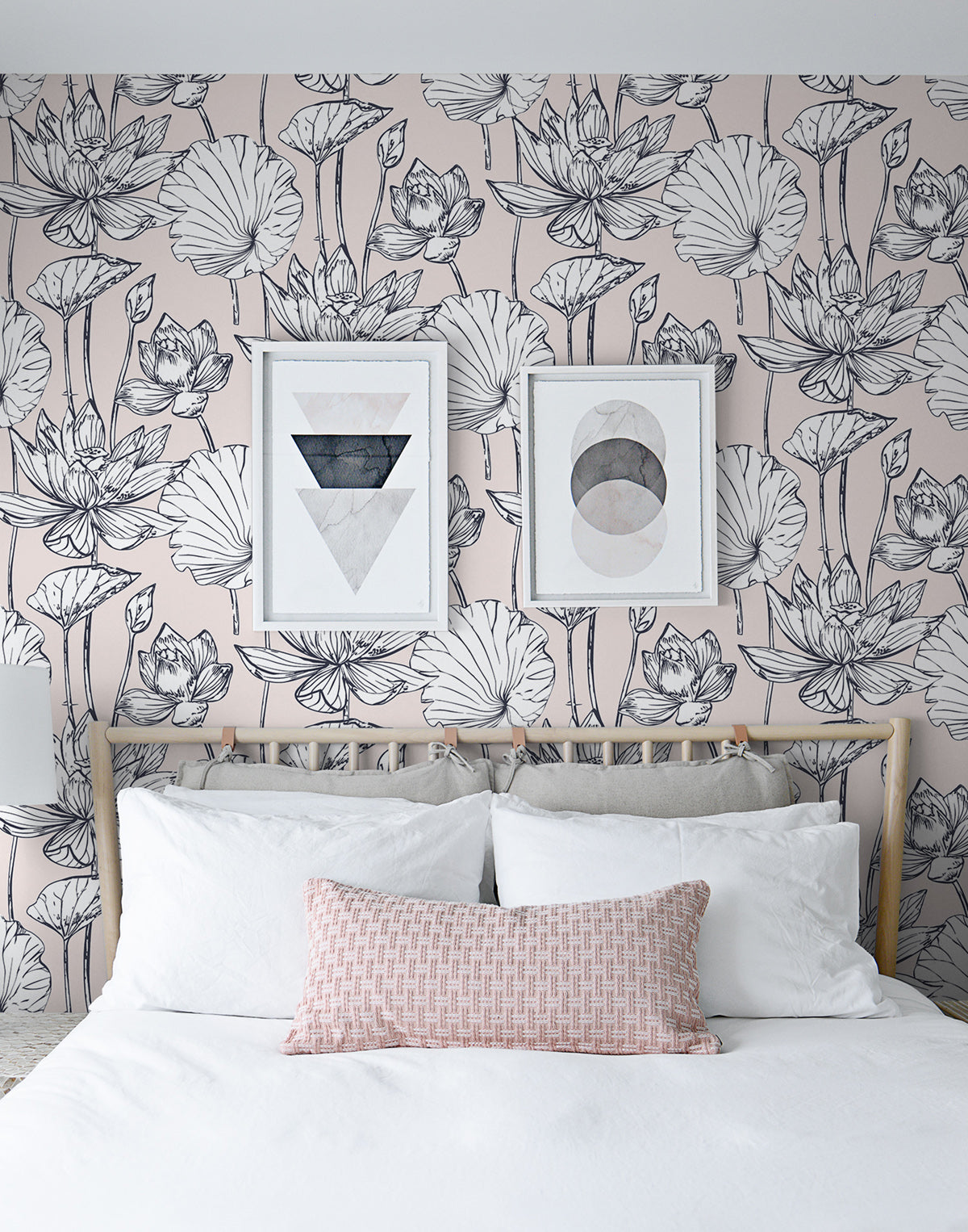 NextWall Lotus Floral Blush & Ebony Wallpaper Sample NW33101