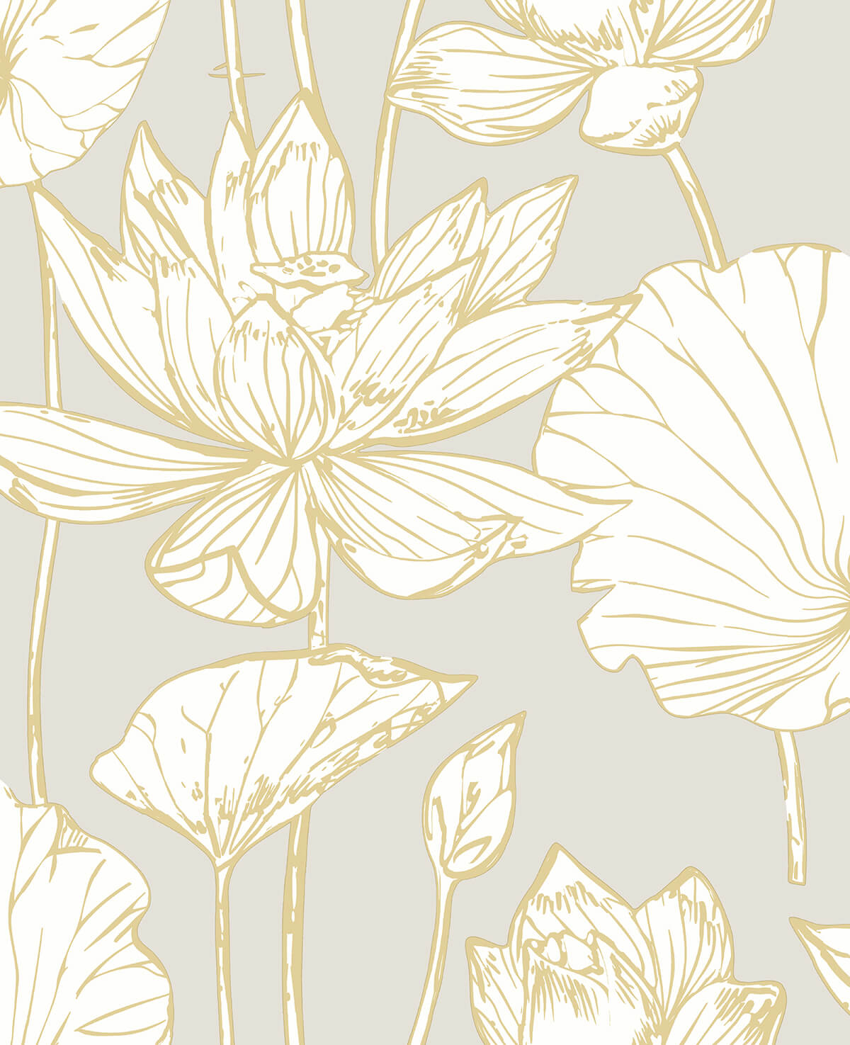 NextWall Lotus Floral Metallic Gold & Gray Wallpaper NW33118