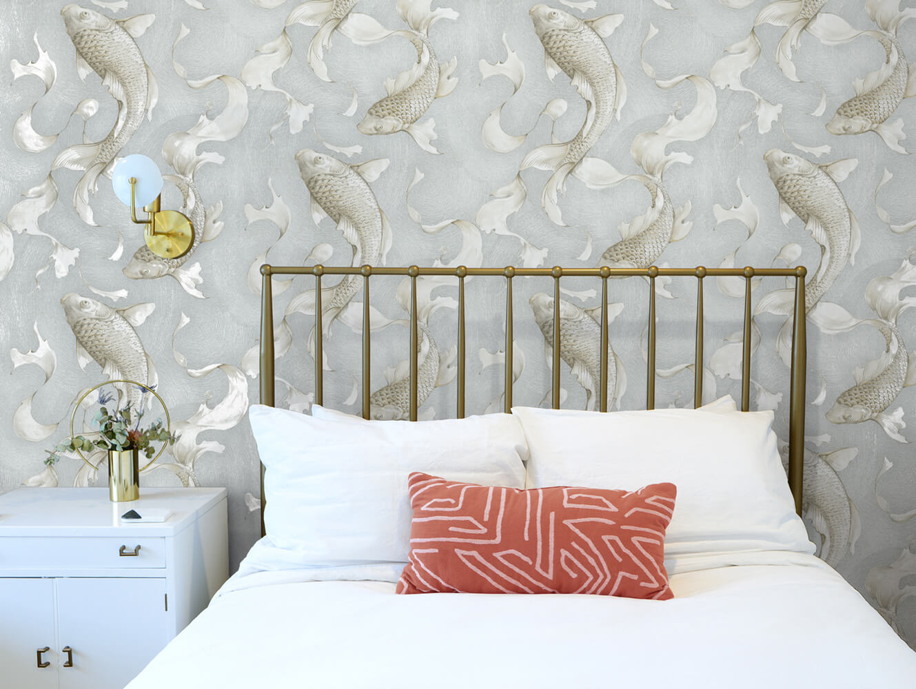 NextWall Koi Fish Metallic Champagne & Gray Wallpaper NW33208