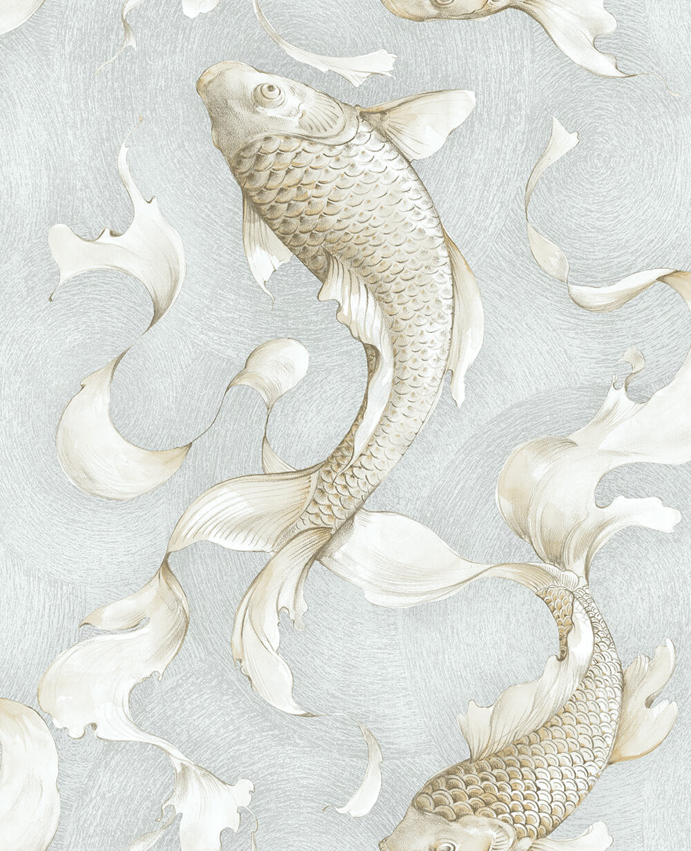 NextWall Koi Fish Metallic Champagne & Gray Wallpaper Sample NW33208