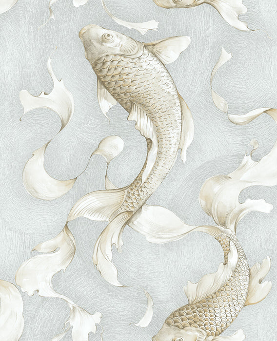 NextWall Koi Fish Metallic Champagne & Gray Wallpaper NW33208