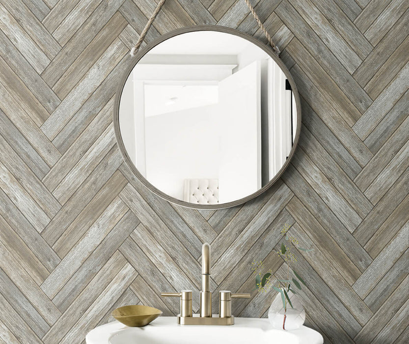 NextWall Chevron Wood Taupe & Beige Wallpaper NW33308